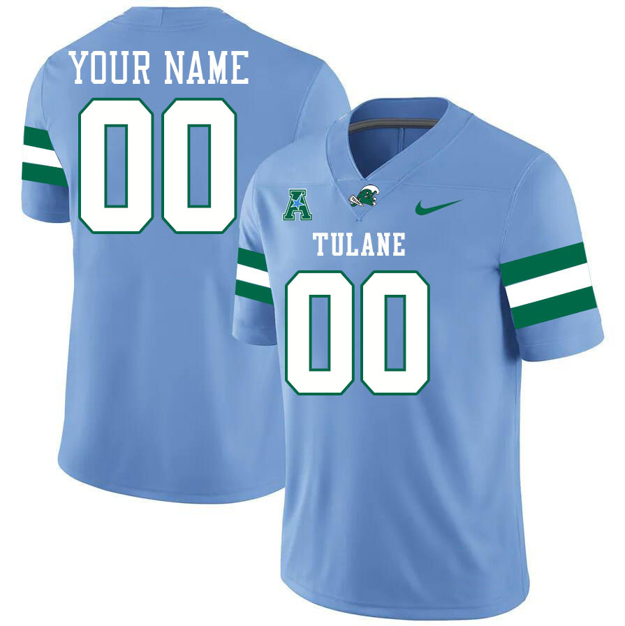 Custom Tulane Green Wave Name And Number Football Jersey-Blue